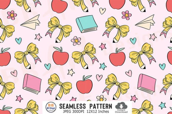 Back to School Digital Paper Pattern Bow